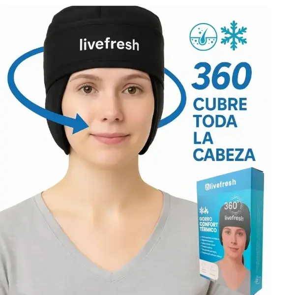 gorro térmico livefresh® – protección y alivio durante la quimioterapia, ayuda a prevenir la caida del cabello , migrañas y más tecnología europea (1 gorro) (1)
